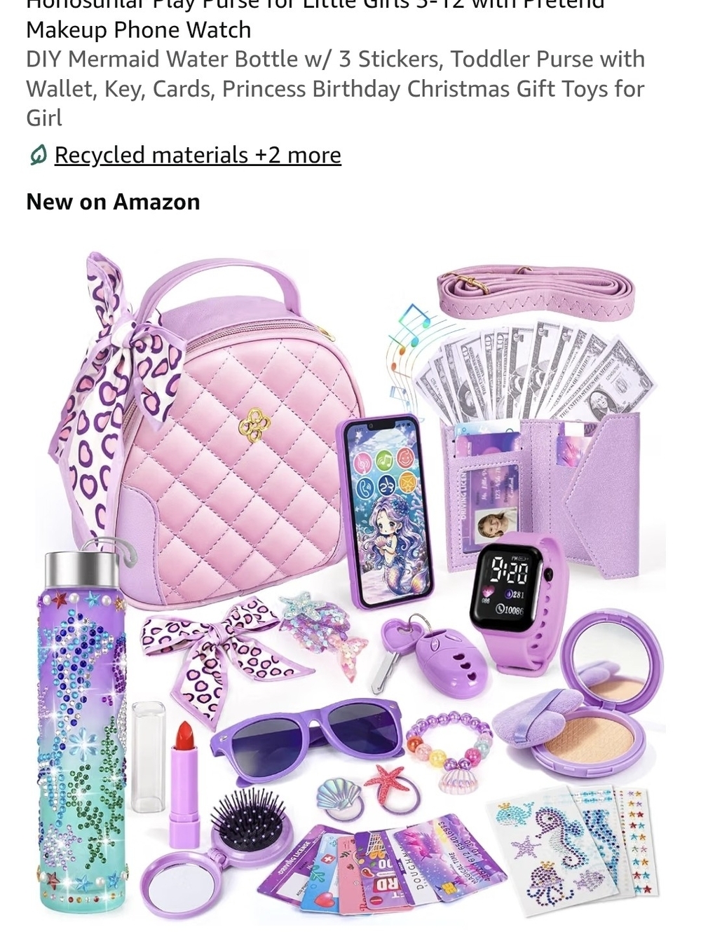 Kids Purple Quilted Play Purse Set with Accessories